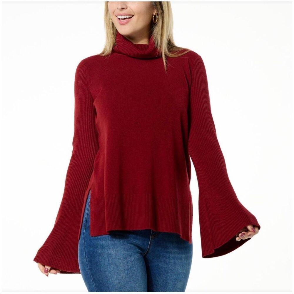 DG2 by Diane Gilman Lux Touch Flounce-Sleeve Turtleneck sweater rhubarb 3X NWT